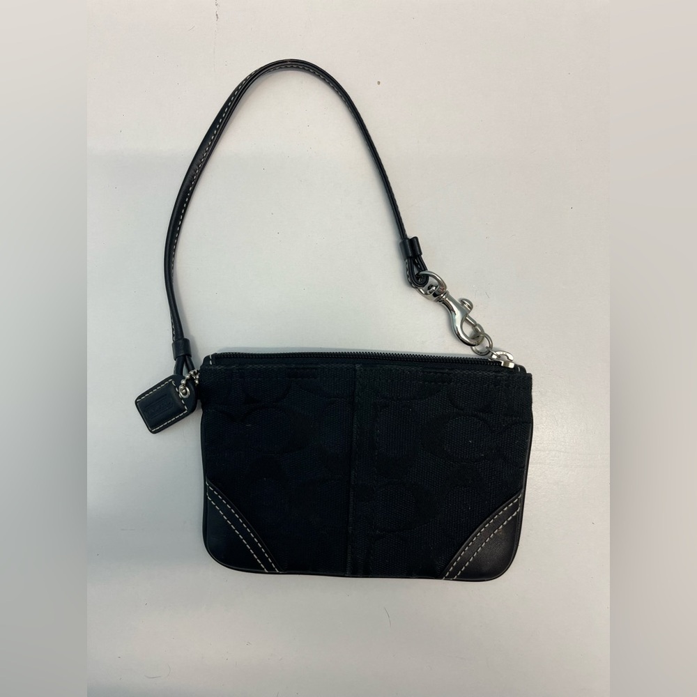 2000s Coach Signature C Wristlet Clutch Black Canvas Leather Trim Y2K Hangtag